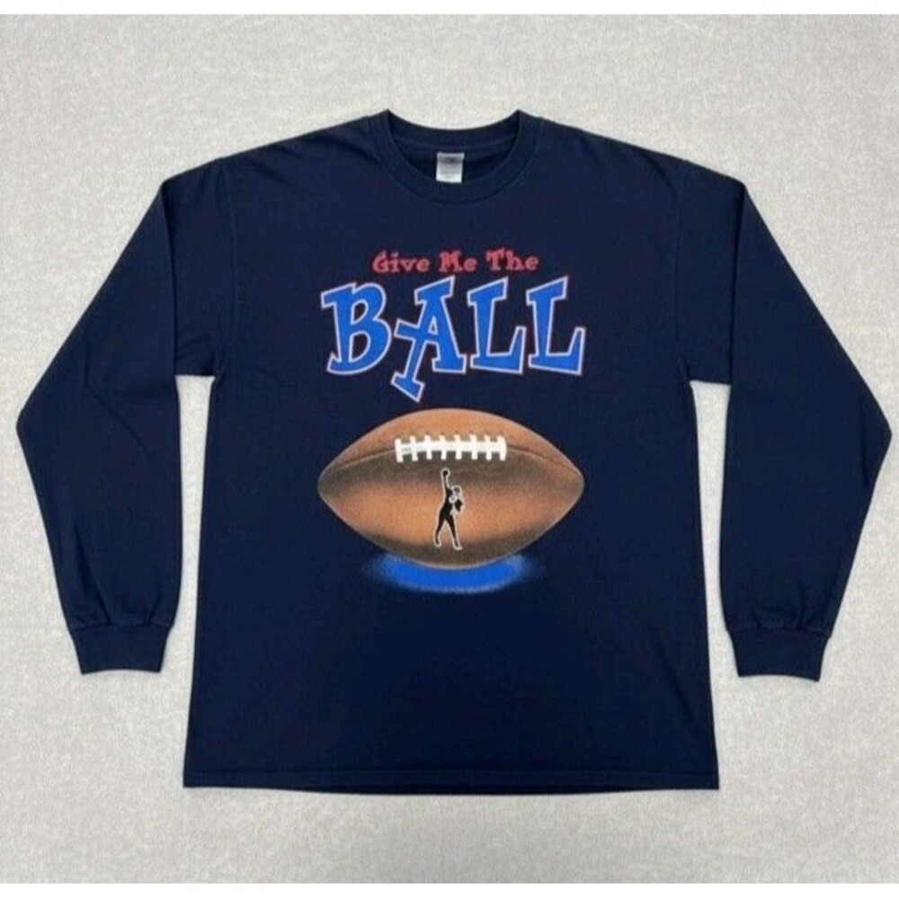 Vintage Football "Give Me The Ball" Shirt Large Blue Single Stitch USA Made 90s